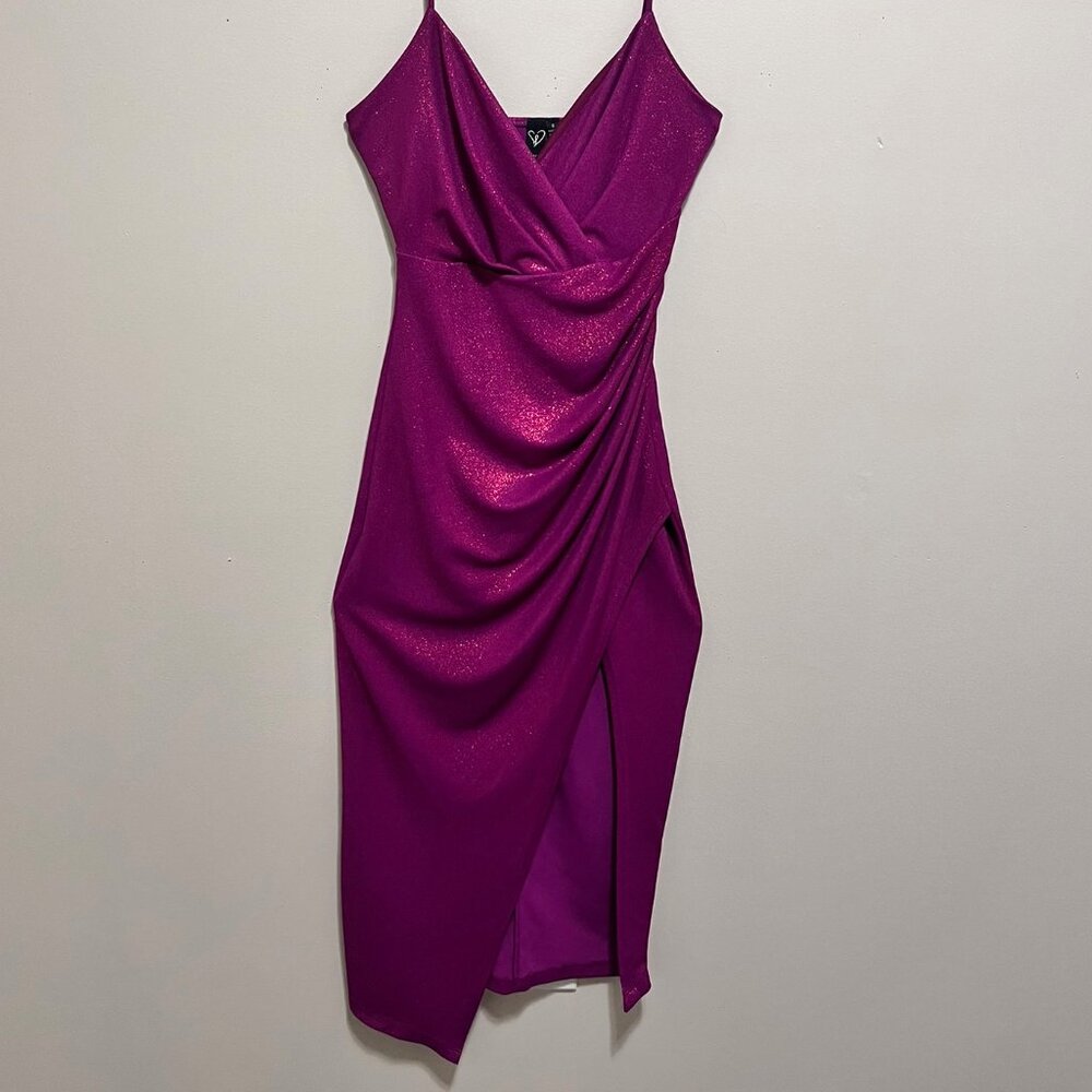 Metallic Glow High Slit Midi Dress